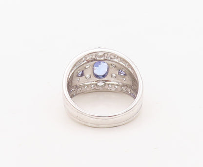 925 Sterling Silver Vintage Ring Carved Blue & White Topaz Inlay  Sz 7 RG30604