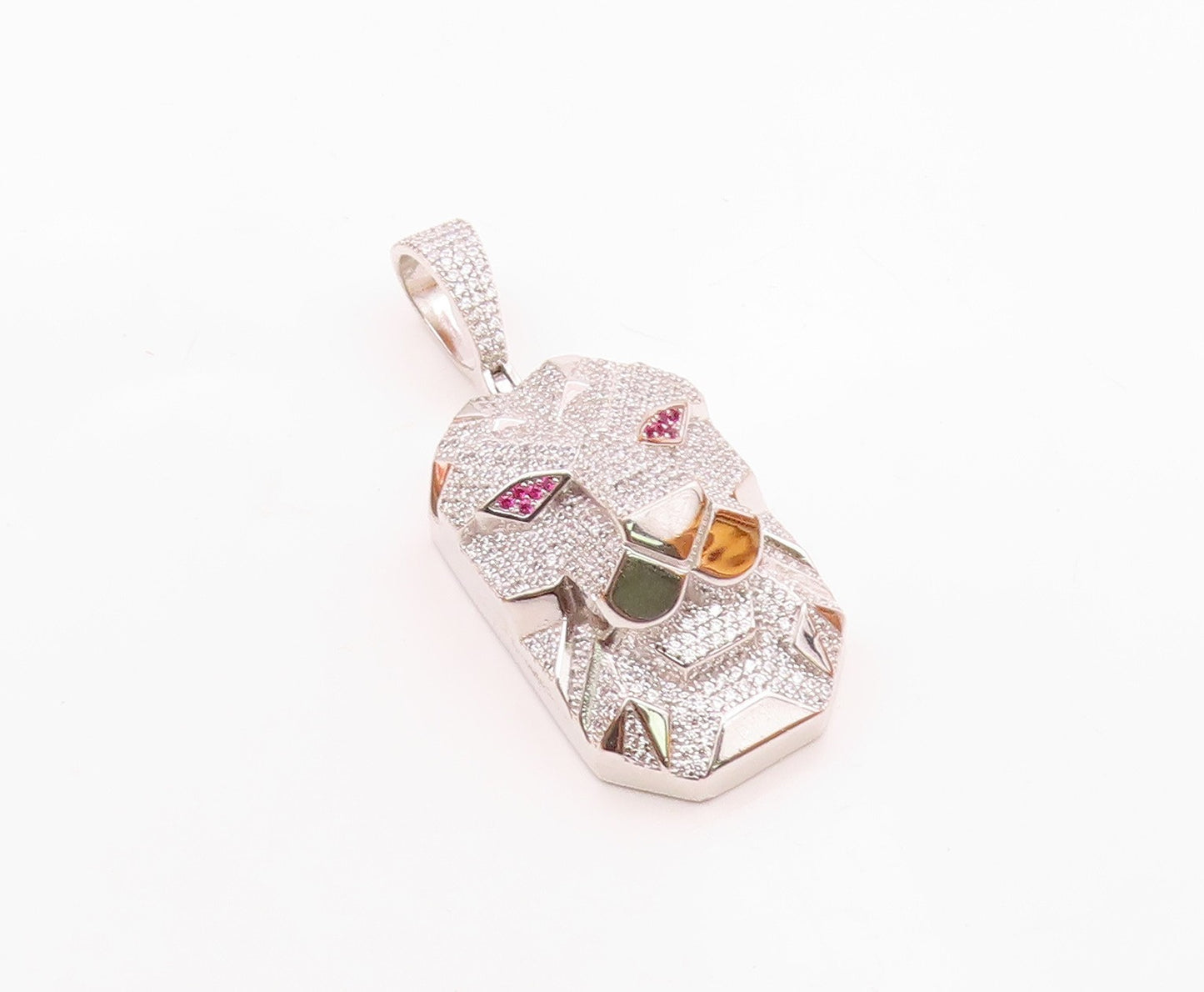 925 Sterling Silver  Vintage Cubic Zirconia Encrusted Lion Pendant  PT19317