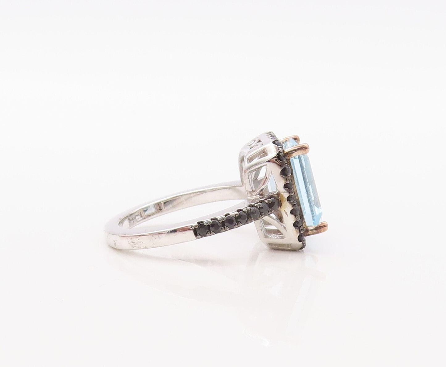 925 Sterling Silver Vintage Ring Rectangle Blue Topaz Halo Spinel  Sz 7 RG30843