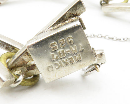 MEXICO 925 Sterling Silver  Vintage Two Tone Arrow Link Chain Bracelet  BT5034