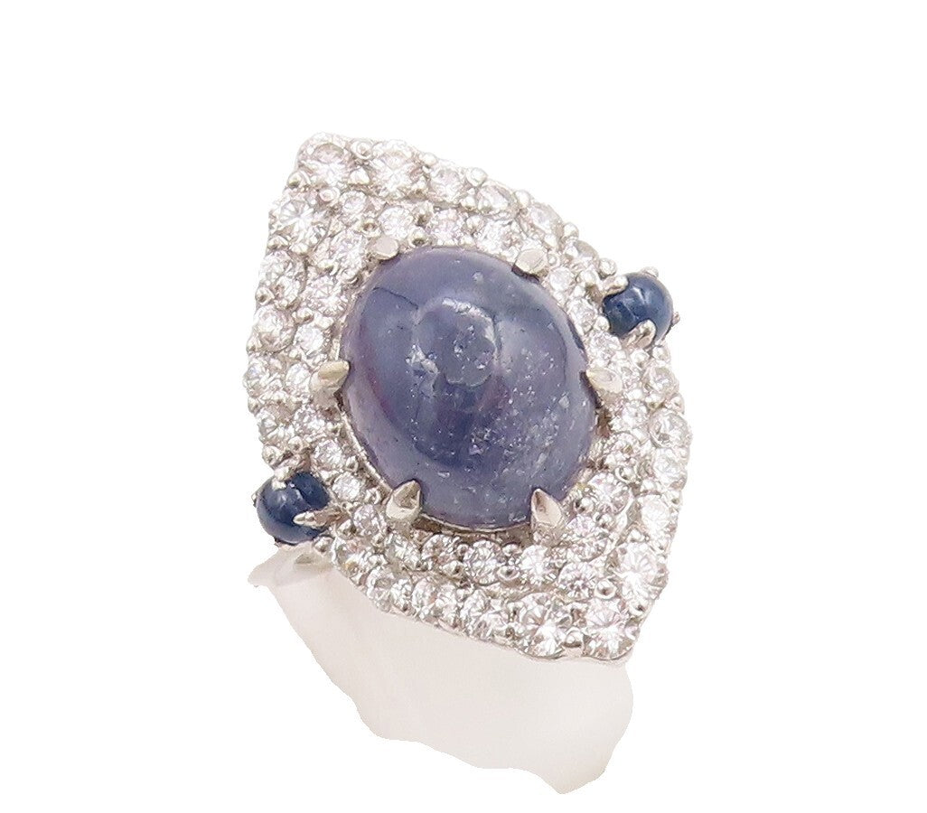 925 Sterling Silver Vintage Ring Cabochon Gemstone & Topaz Inlay  Sz 7  RG30977