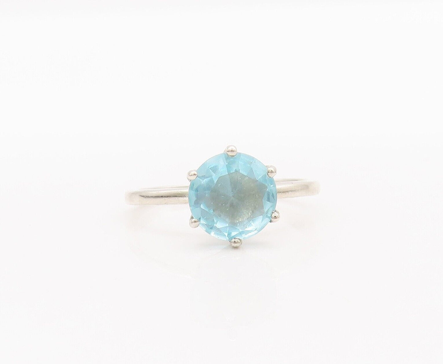 925 Sterling Silver Vintage Ring Minimalist Round Blue CZ  Sz 7  RG28232