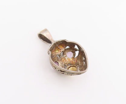 925 Sterling Silver Vintage Pendant Citrine & Amethyst Openwork Charm  PT26029