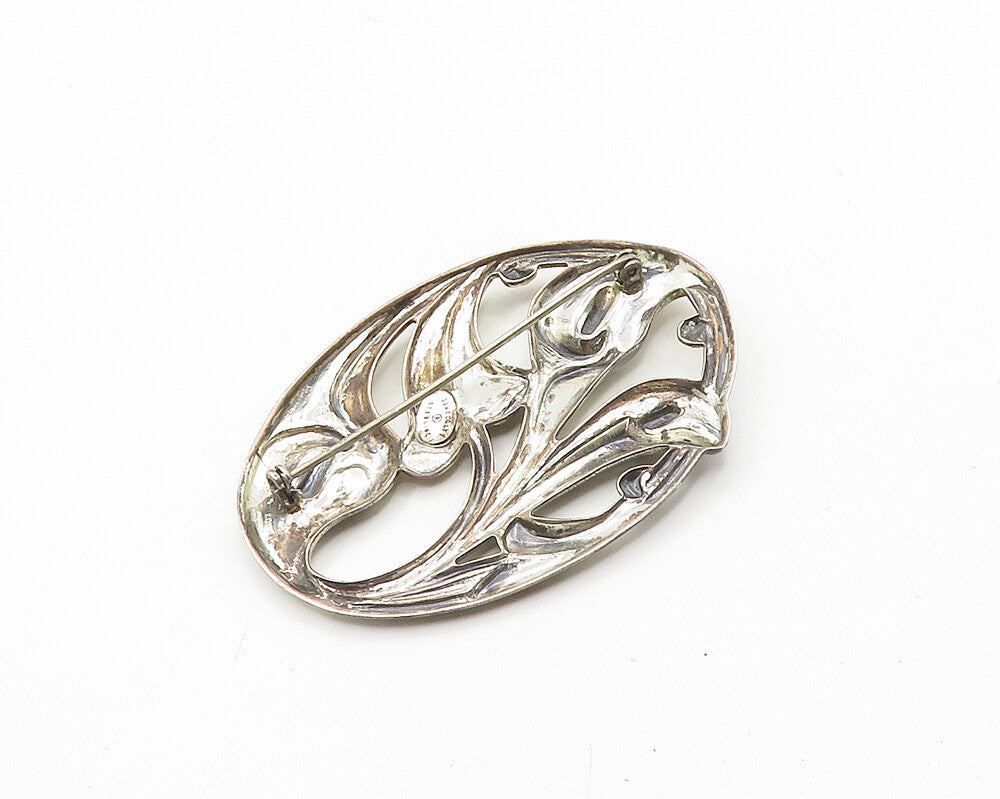 DANECRAFT 925 Silver  Vintage Shiny Floral Swirl Oval Brooch Pin  BP7771
