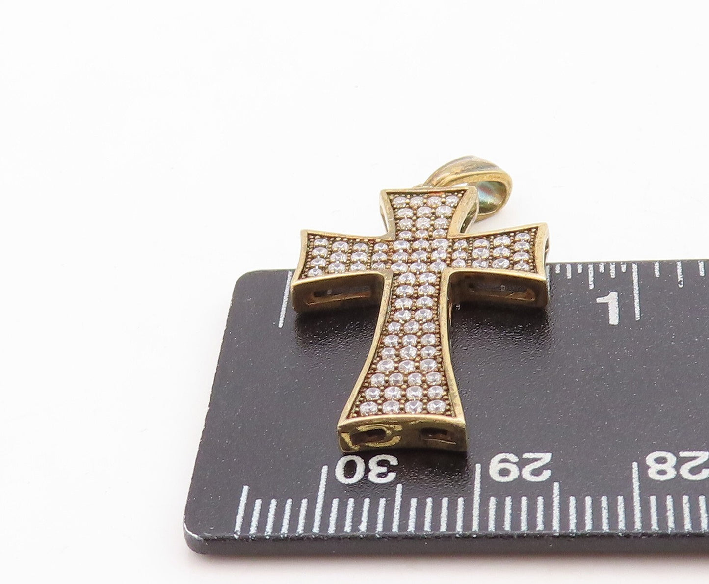 925 Sterling Silver Vintage Pendant Gold Plated CZ Inlay Cutout Cross  PT23696