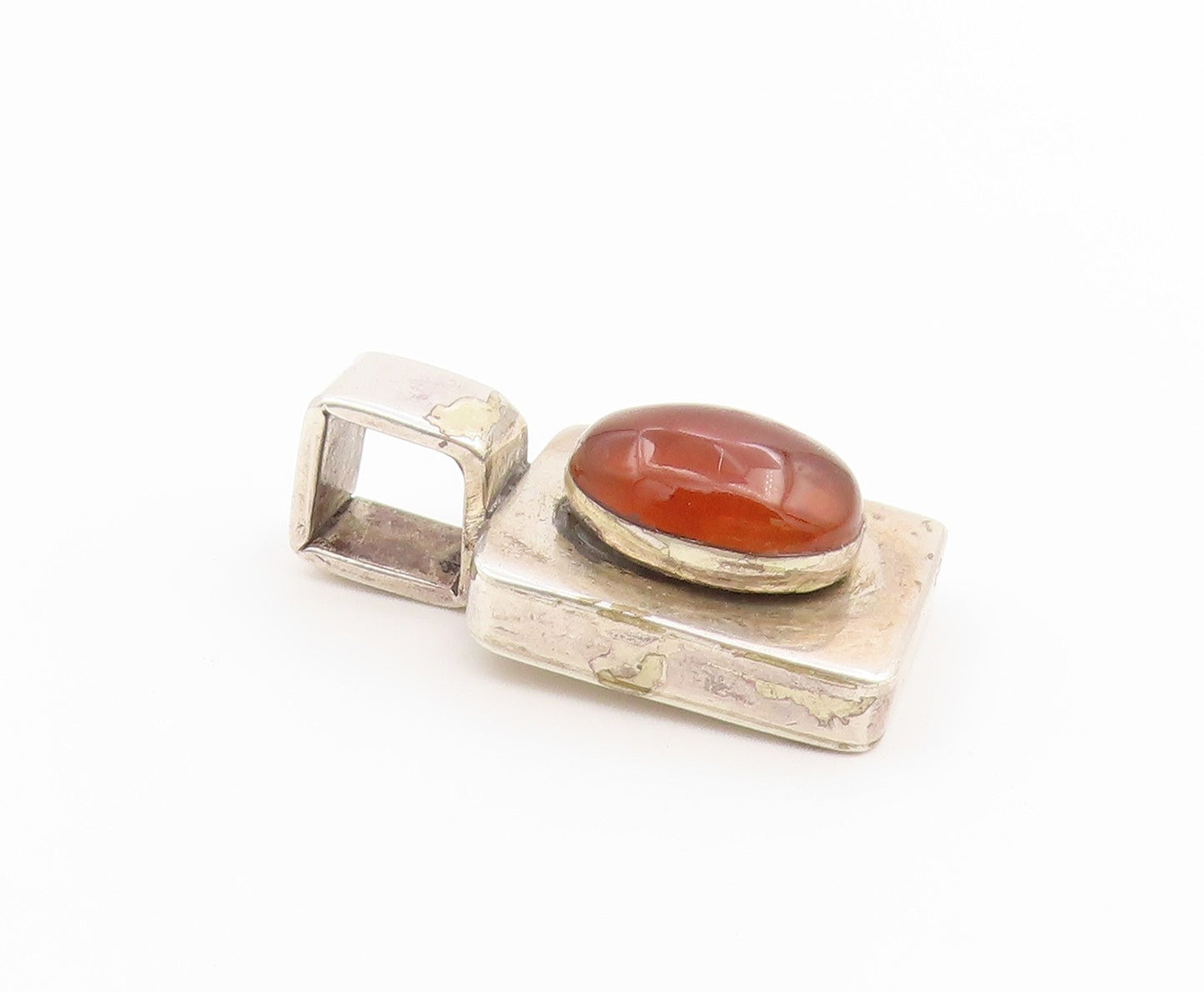 925 Sterling Silver Vintage Pendant MEXICO Carnelian Geometric Charm  PT26551