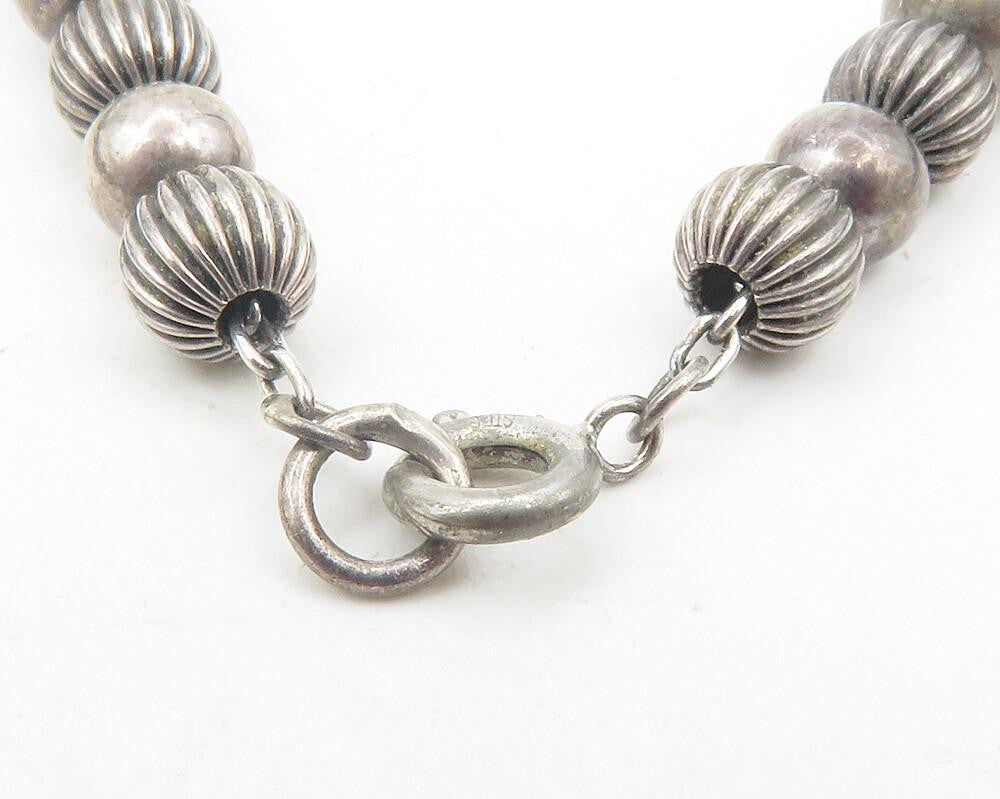 925 Sterling Silver Vintage Dark Tone Ball Beaded Chain Necklace  NE2020