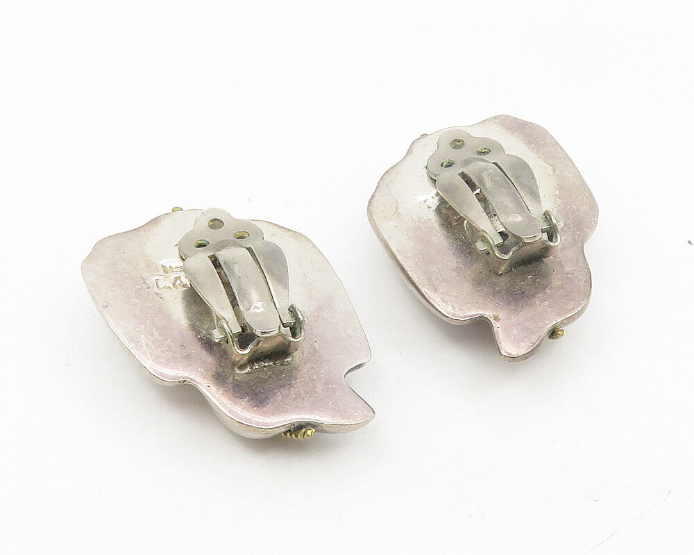 MEXICO 925 Silver  Vintage Two Tone Rope Twist Non Pierce Earrings  EG5559