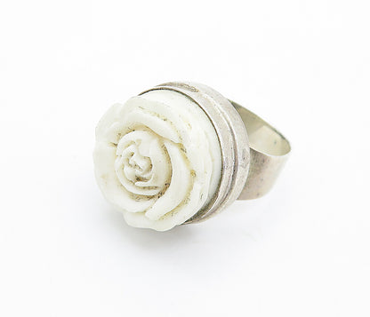 925 Sterling Silver  Vintage Sculpted Rose Flower Cocktail Ring Sz 5  RG7732