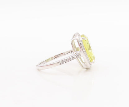 925 Sterling Silver Vintage Ring Large Square Citrine Halo CZ  Sz 7  RG29171