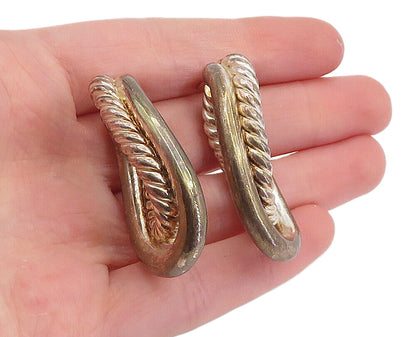925 Sterling Silver  Vintage Dark Tone Hollow Twist Hoop Earrings  EG2743