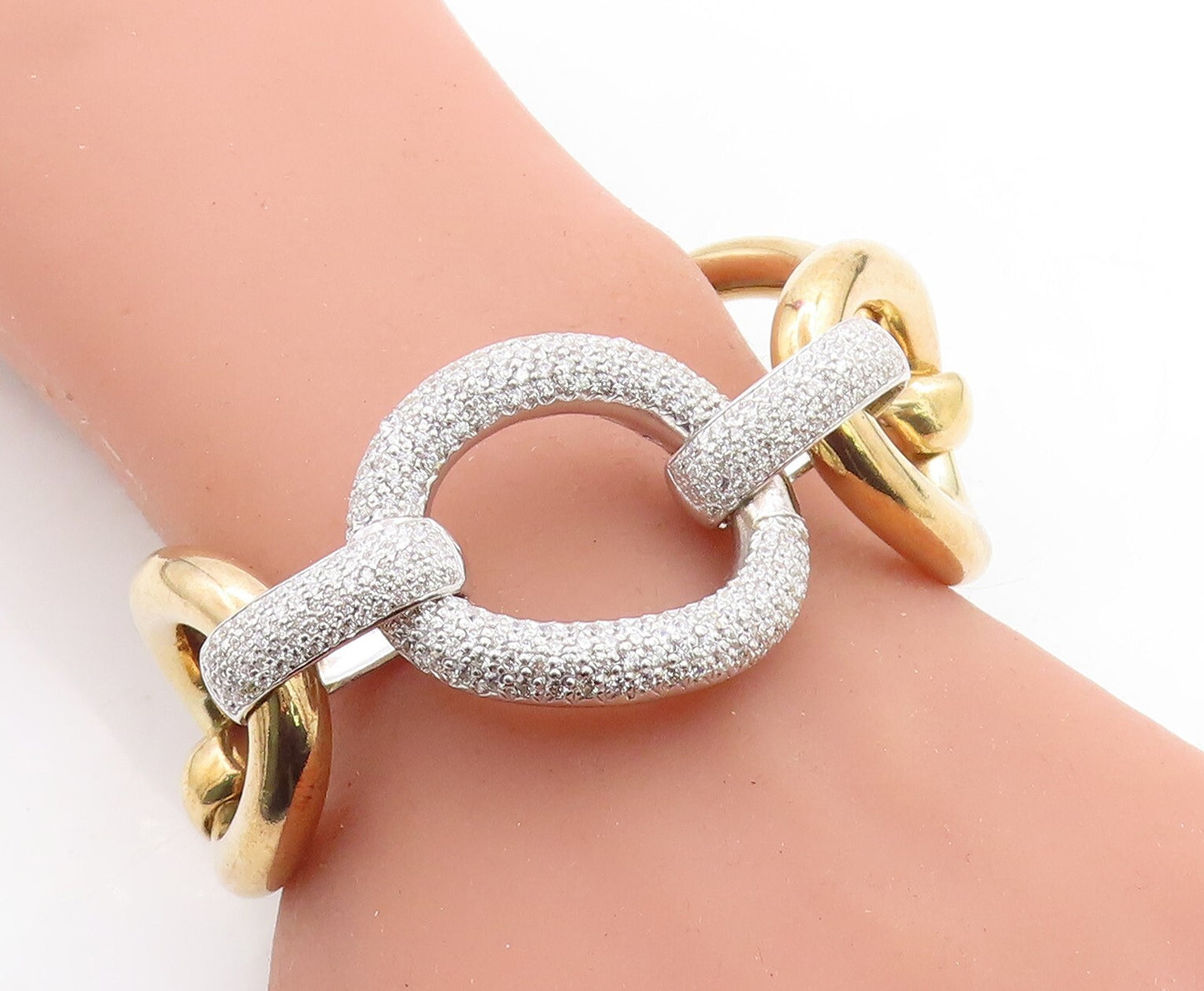 925 Sterling Silver Cubic Zirconia Two Tone Large Chain Bracelet BT2167