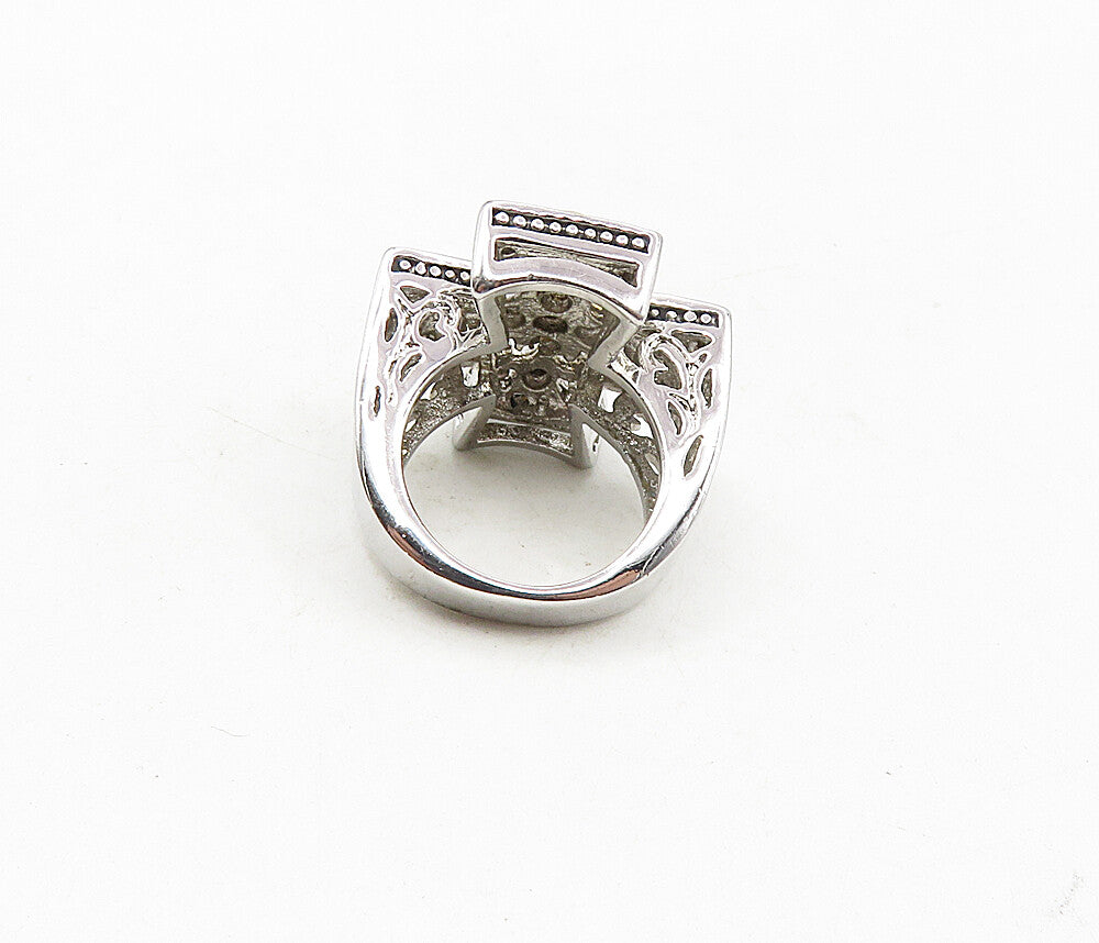 925 Sterling Silver  Topaz Accent Two Tone Cross Cocktail Ring Sz 5  RG9187