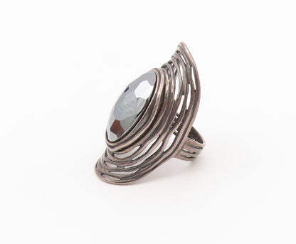 925 Sterling Silver Vintage Ring OR PAZ ISRAEL Faceted Hematite  Sz 5.5  RG36601
