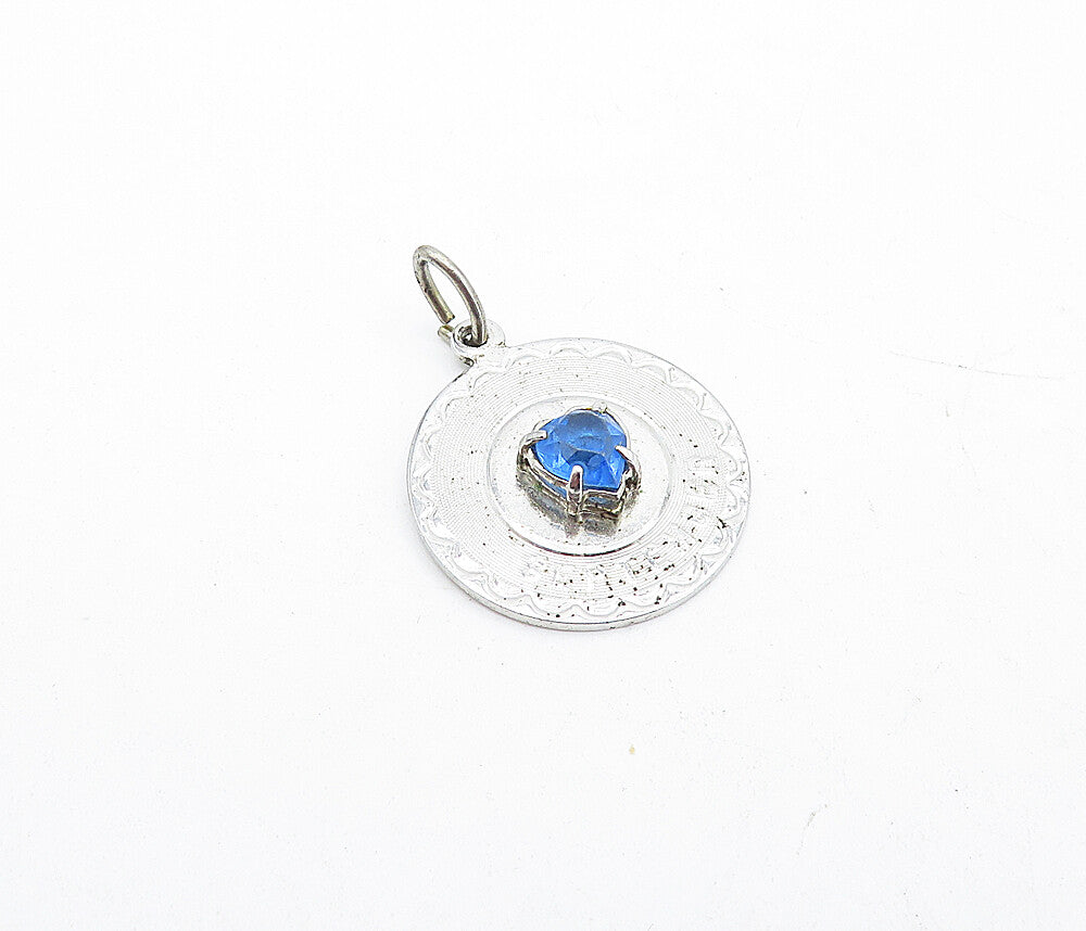 SPENCER 925 Sterling Silver  Vintage Blue Topaz September Pendant  PT3194