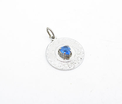 SPENCER 925 Sterling Silver  Vintage Blue Topaz September Pendant  PT3194