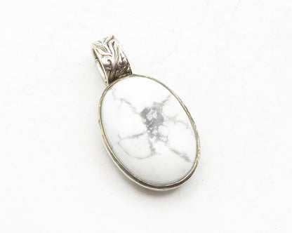 925 Sterling Silver  Vintage Cabochon Howlite Floral Design Pendant  PT9866