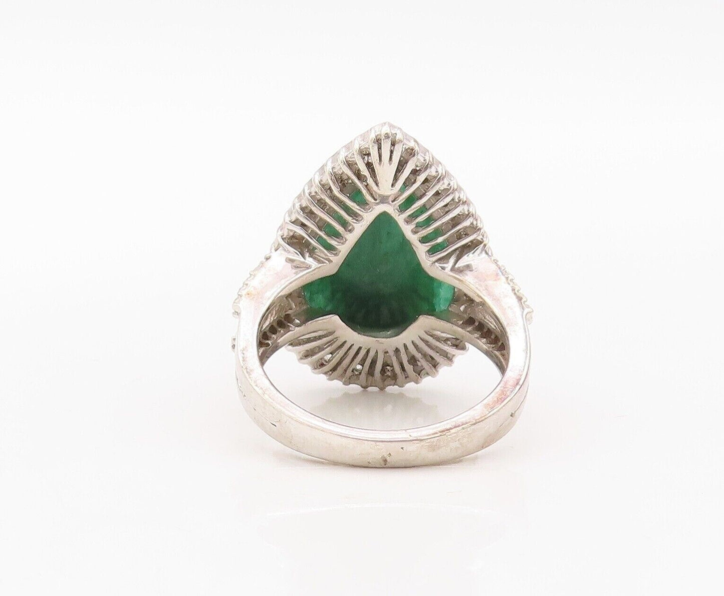 925 Sterling Silver Vintage Ring Green Gemstone Halo Diamonds  Sz 7  RG29950