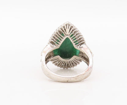 925 Sterling Silver Vintage Ring Green Gemstone Halo Diamonds  Sz 7  RG29950