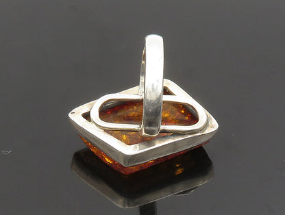 925 Sterling Silver  Vintage Slanted Baltic Amber Cocktail Ring Sz 7.5 RG24338