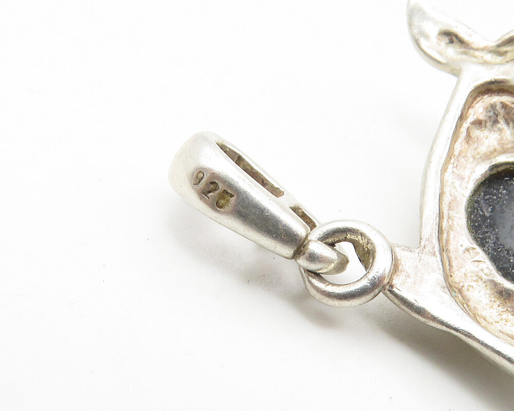 925 Sterling Silver  Vintage Cabochon Cut Amber Dolphin Motif Pendant  PT7721