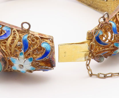 925 Sterling Silver Vintage Bracelet CHINESE EXPORT Turquoise Filigree  BT12192