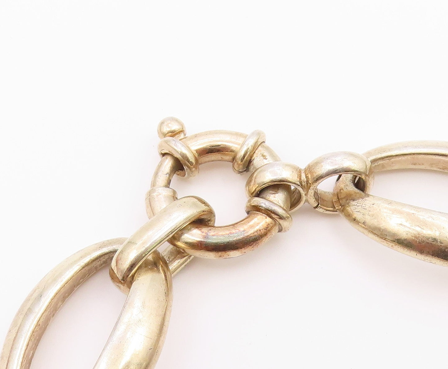 925 Sterling Silver  Vintage Shiny Gold Plated Oval Chain Bracelet  BT9272