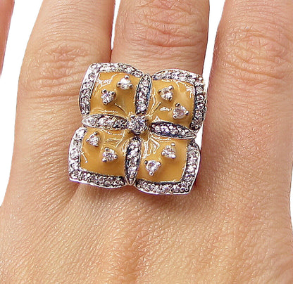 925 Sterling Silver  White Cubic Zirconia Floral Cocktail Ring Sz 6.5  RG3407