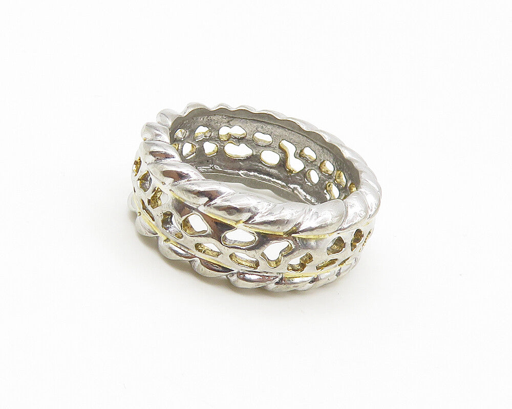 925 Sterling Silver  Vintage Shiny Cutout Twist Trim Band Ring Sz 5  RG18284