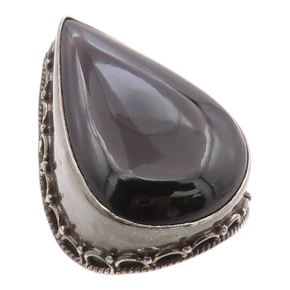 925 Sterling Silver Vintage Ring Large Pear Cut Onyx Solid Band  Sz 9  RG36362