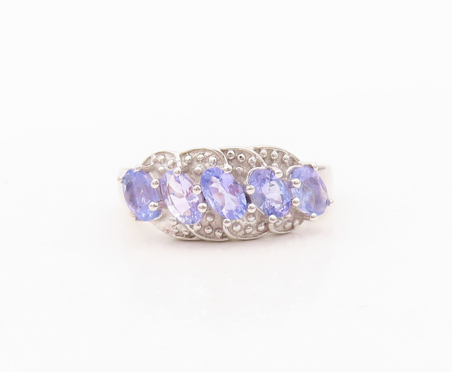 925 Sterling Silver Vintage Ring Designer Oval Cut Tanzanite & CZ  Sz 6  RG30432