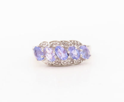 925 Sterling Silver Vintage Ring Designer Oval Cut Tanzanite & CZ  Sz 6  RG30432