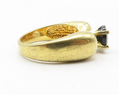 925 Sterling Silver  Black Hematite Gold Plated Solitaire Ring Sz 7  RG11710
