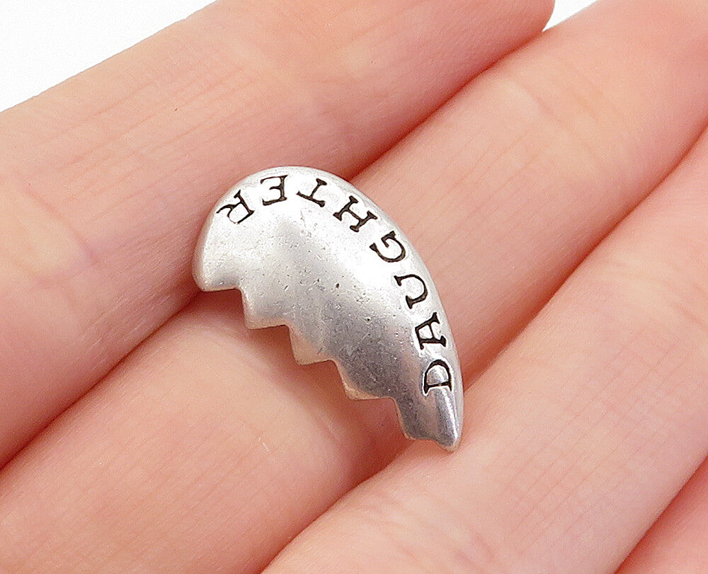 925 Sterling Silver  Vintage Daughter Etched Half Love Heart Pendant  PT3933