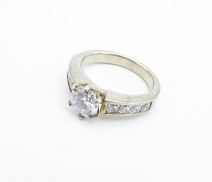 925 Sterling Silver  Vintage Cubic Zirconia Solitaire Accent Ring Sz 7  RG5181