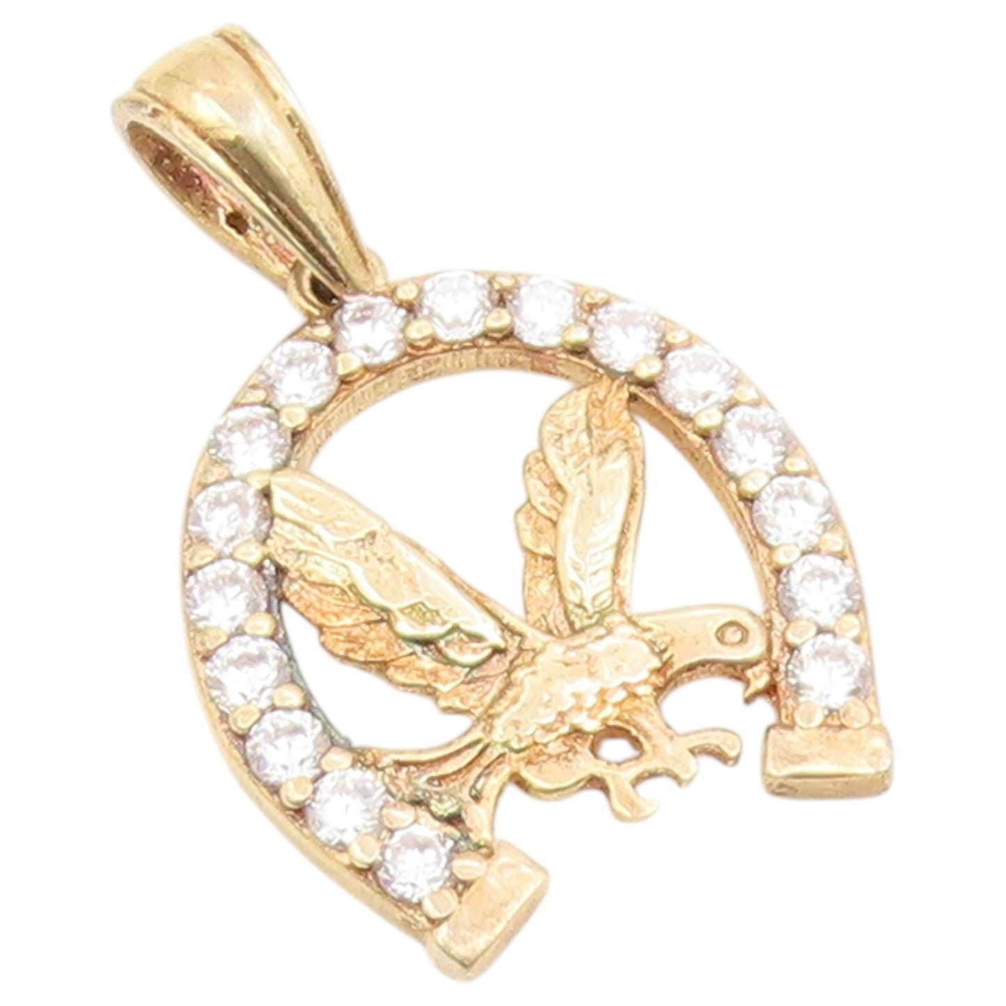 925 Sterling Silver Vintage Pendant Gold Plated CZ Horseshoe Eagle  PT26617