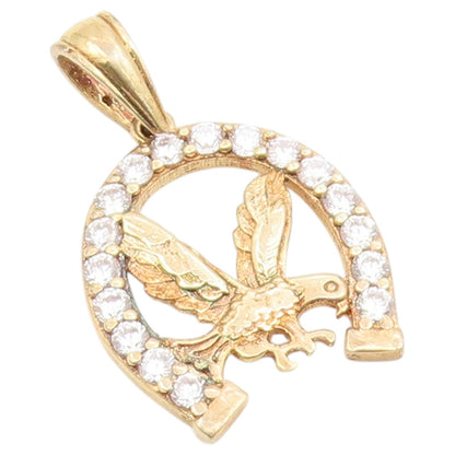925 Sterling Silver Vintage Pendant Gold Plated CZ Horseshoe Eagle  PT26617