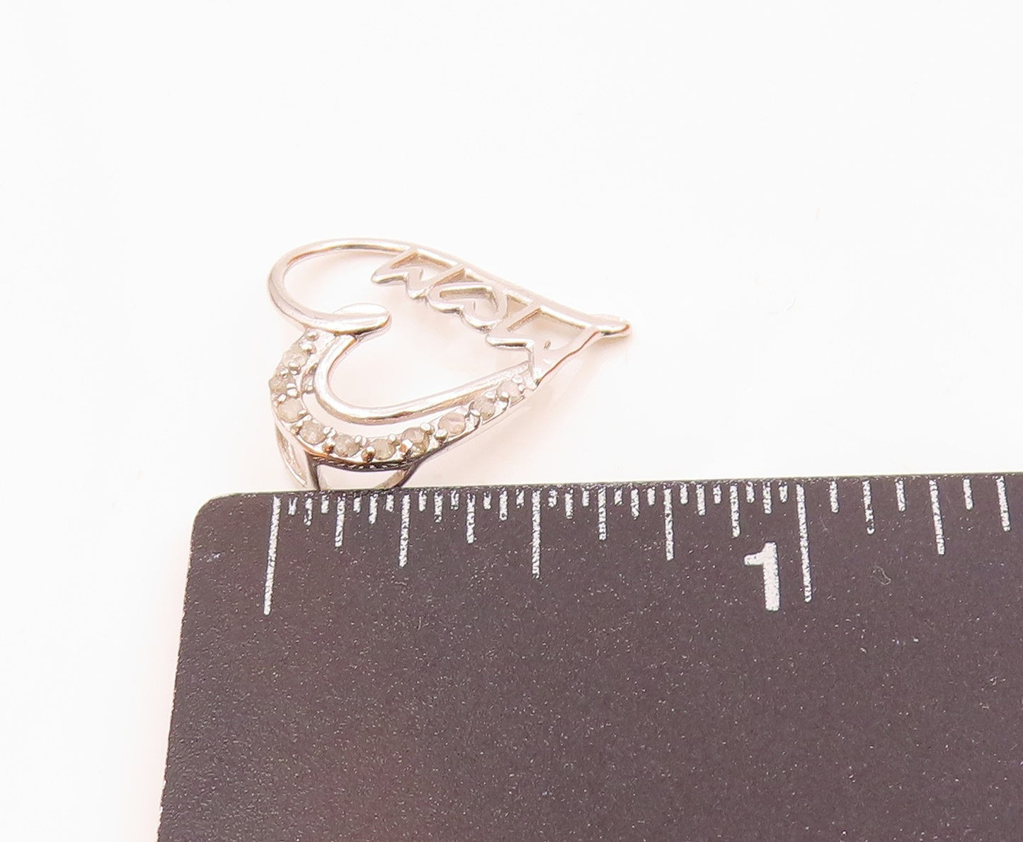 925 Sterling Silver  Vintage Genuine Diamonds Mom Love Heart Pendant  PT17760