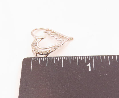 925 Sterling Silver  Vintage Genuine Diamonds Mom Love Heart Pendant  PT17760