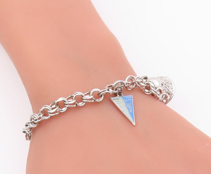 925 Sterling Silver  Vintage P.S. Dupont High Charm Chain Bracelet  BT3787