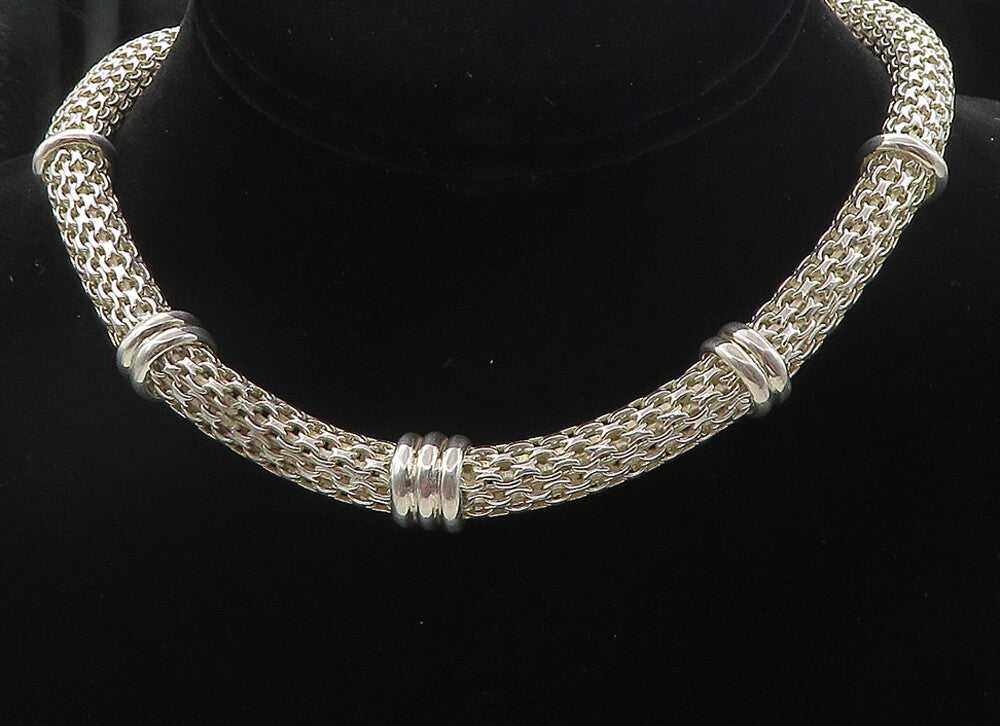 925 Sterling Silver  Shiny Polished Hollow Round Link Chain Necklace  NE1481