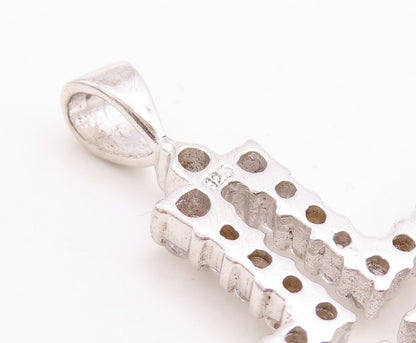 925 Sterling Silver Vintage Pendant Topaz Band Cutout Religious Cross  PT23707