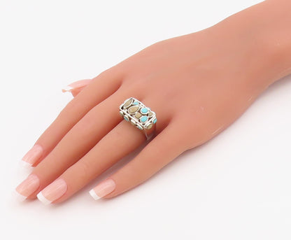 925 Sterling Silver Vintage Ring Turquoise Wide Openwork Band  Sz 6.5  RG36506