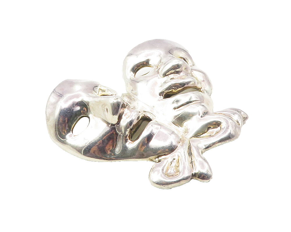 ISRAEL 925 Sterling Silver  Vintage Dramatic Theater Masks Brooch Pin  BP3999