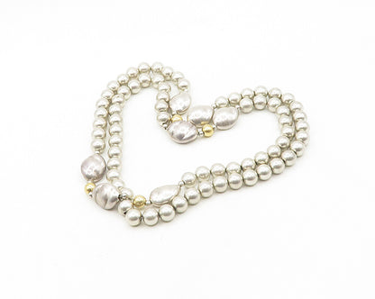 925 Sterling Silver  Vintage Heavy Polished Two Tone Beaded Necklace  NE2936