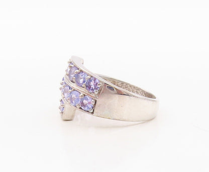 925 Sterling Silver Vintage Ring Designer Round Tanzanite Bands  Sz 7  RG30455