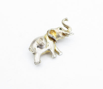 925 Sterling Silver  Vintage Sculpted Elephant Motif Animal Brooch Pin  BP1214