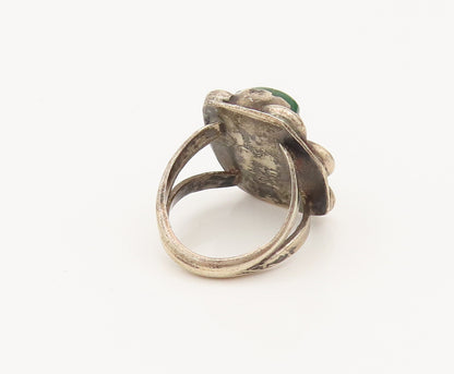 NAVAJO 925 Silver  Vintage Malachite Bear Split Shank Ring Sz 4  RG26411