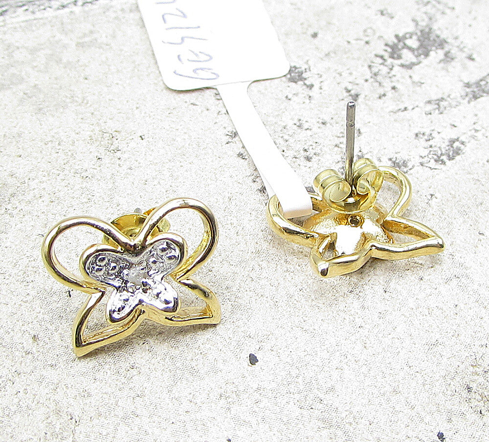 Gold Over 925 Sterling Silver Genuine Diamonds Butterfly Stud Earrings EG1047