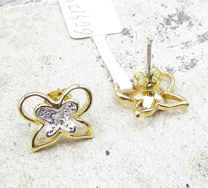 Gold Over 925 Sterling Silver Genuine Diamonds Butterfly Stud Earrings EG1047